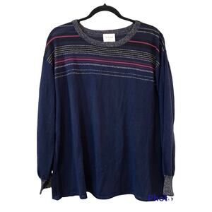 Wrap London Wool Blend Sweater 8 Navy Striped Metallic Trim